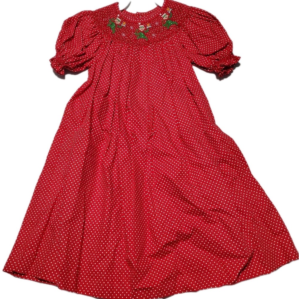Mom & Me Toddler Girls Christmas Dress Smocked Red Polka Dot Elf Holiday 2T